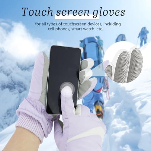 Andiker Women Waterproof Ski Gloves, Winter Touchscreen Thermal Gloves with Fleece, Windproof Snowboard Glove for Skiing Running and Cycling (Purple-white) — view 3