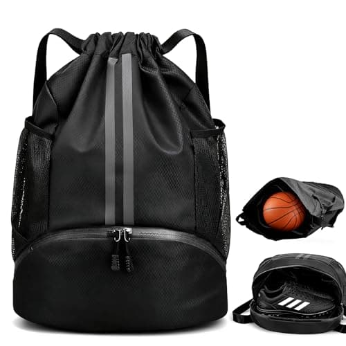 Wihozte Drawstring Sports Backpack, Sports Soccer Basketball Volleyball Bag Dry-Wet Separation Shoe Compartment for Swimming Gym, Sports Training Bags for Women Men Multi-Use for spors Travel