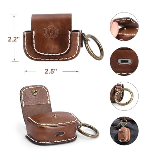 TOURBON Handmade Leather Earphone Case Holder Portable Earbuds Travel Case Carrying Pouch with Keychain — view 2
