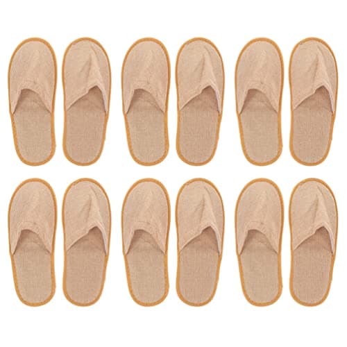 Zerodeko 6 Pairs Foldable Slippers Cotton Linen Guest Slippers Khaki