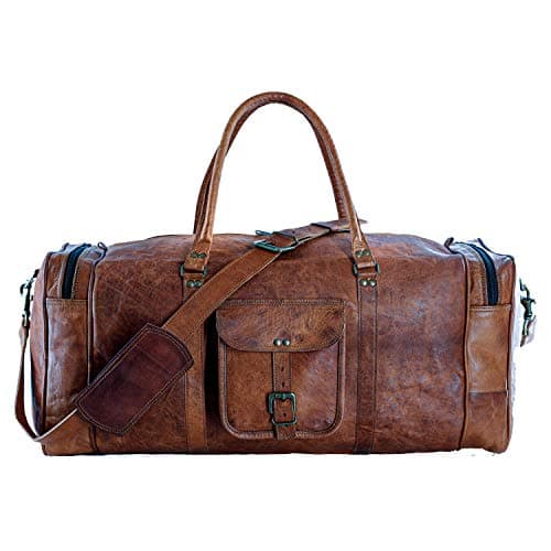 Leather Duffle Bags Large 24 Inch Square Duffel Travel Gym Sports Overnight Weekender Leather Bag for Men and Women by KPL — view 4