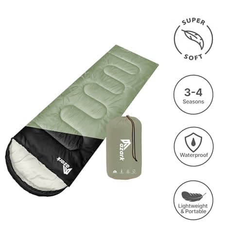 azark Premium Lightweight Sleeping Bag for Adults & Kids, 400 GSM, 4 Season Waterproof Sleeping Bag, Comfortable & Portable, Machine Washable, Camping & Hiking Essential (Black/Green) — view 3