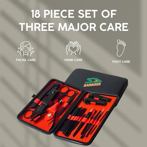Manicure Set - 18pcs, Nail Cutter Stainless Steel by SARKRIS for Male/Female for Manicure, Grooming Set Stainless Steel Nail Care Tools for Home and Travel (Large) — view 2