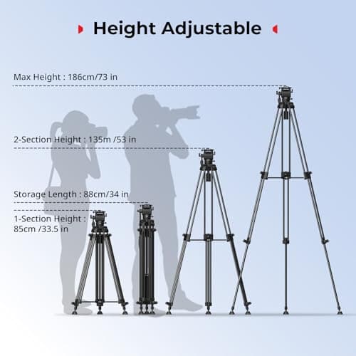 SMALLRIG 73''/186cm Heavy Duty Aluminum Alloy Video Tripod, Max Load 8kg (18lbs), Fluid Head with +85° to -78 Tilt Range, Compact Travel Tripod Weight 3.1kg(6.8lbs), Folded Height 88cm, AD-14-5440 — view 6