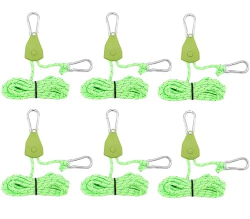 Kellegour 6 Pack Tent Guy Ropes with Pulley,4mm Reflective Cord Tent Guide Rope,Reflective Tent Guy Ropes,Tent Camping Cord with Pulley for Camping,Hiking,Tent,Tarpaulin,Awning (4m,Green)