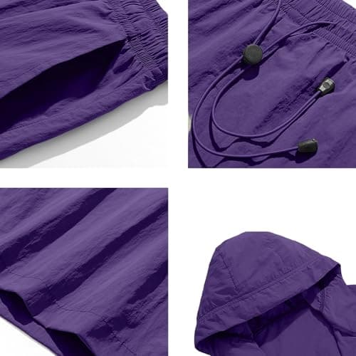 Mens Tracksuit Sets Sun Protection Coord Sets For Men Uk Outdoor Casual Running Zip Up Jacket With Drawstring Hood Running Shorts Easy Care Summer Set Comfort Fit Travel Festival Purple Xxl — view 6