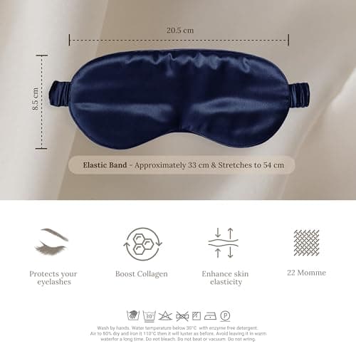 SILKSLEEK Eye Mask for Sleeping, 22 Momme Pure Mulberry Silk Sleep Mask Filled with 100% Pure Silk, Travel Essentials, Super Soft & Comfortable Blackout Eye Mask in Gift Box… (Navy Blue) — view 4