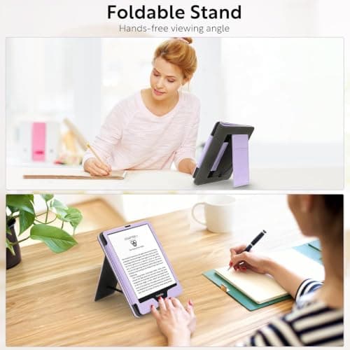 Slim Case for 7"/6.8" Kindle Paperwhite with Hand Strap(12th/11th Generation 2024/2021) and Kindle Colorsoft Signature Edition,Stand Cover and Card Slot,Premium PU Sleeve with Auto Wake/Sleep,Purple — view 5
