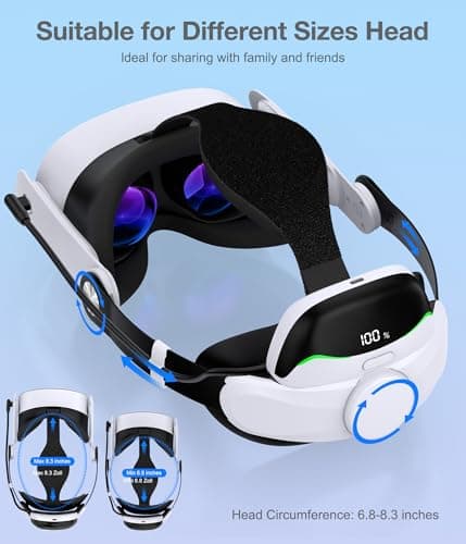 Head Strap with 10000mAh Magnetic Battery Pack Cables for Meta Quest 3S/3/2, Adjustable Comfort Head Strap for Elite Strap,Lightweight VR Headset Strap Enhanced Support&Comfort&Reduce Pressure — view 3