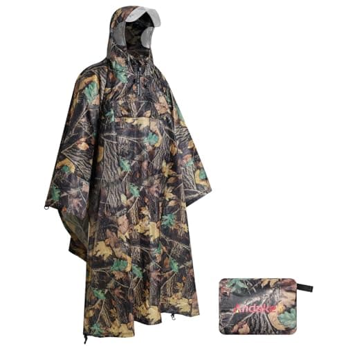 Andake Rain Poncho Waterproof Adult, Lightweight Reusable Raincoat Women Men Unisex with Hood for Hiking, Camping, Outdoor Activities (Tree camo)
