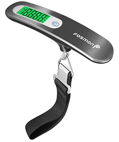 Fosmon Digital Luggage Scale (Stainless Steel, Backlight, LCD Display) Ergonomic and Lightweight Suitcase Weighing Scales, 110 lb / 50 kg with Tare Function - Silver
