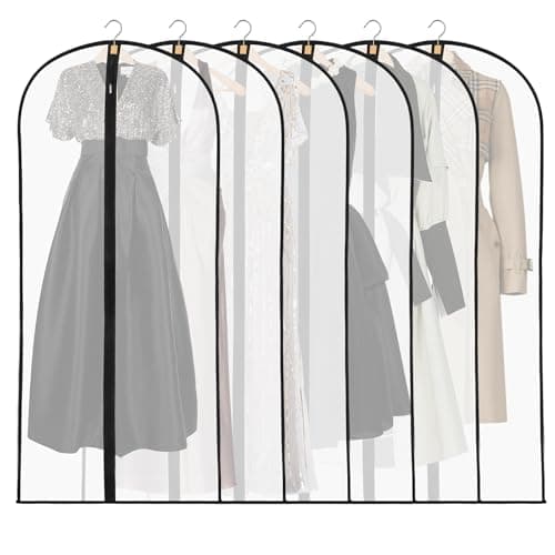 6 Pack Dress Bags Covers Long, 55in PEVA Garment Bags Suit Bags, Black Edge