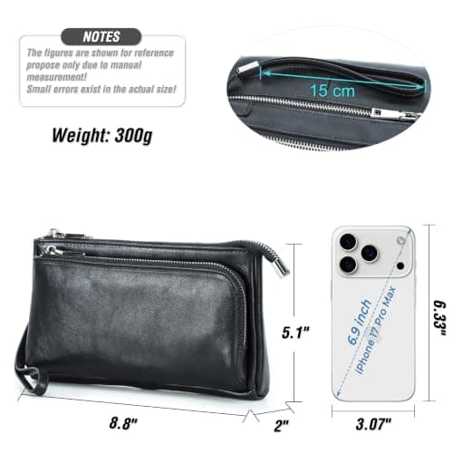 Electronic Organizer Zipper Bag Tech Kit, Top Grain Leather Handmade, Portable Compact Travel Apple Accessories Storage Pouch Fits Phone, USB Cables, Power Banks, Chargers, Hard Drive, Black — view 4