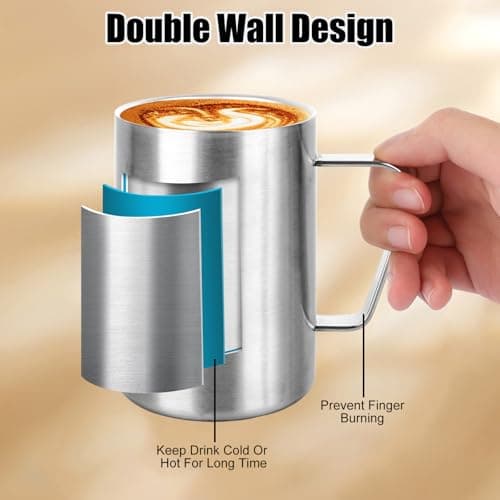 LDXDRU 3 Pack 500ml / 17oz Camping Mugs, Stainless Steel Mugs with Handle, Double Wall Insulated Mugs Coffee Cup Travel Mugs Drinking Mugs for Cold or Hot Drinks Beverages Milk Juice Tea — view 4