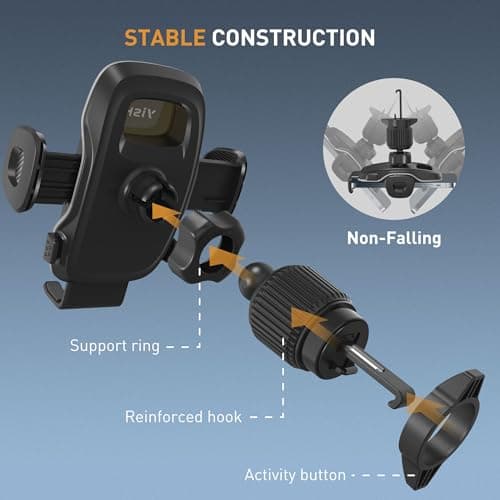 YISH Mobile Phone Car Holder：360° Rotatio Car Phone Mount, [Updated Hook & Silicone] C ar Phone Holder Air Vent, Mobile Phone Automobile Cradles for iPhone Samsung Google Sony iPhone (Black) — view 5