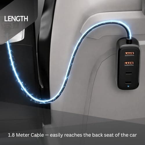 WYE 108W Back Seat Car Charger Hub with Clip, 6-Port Fast Charging Station with Carbon Fiber Finish for iPhone 16 15 14 Pro Max, iPad, Passenger Multi-Device Charger - Black — view 4