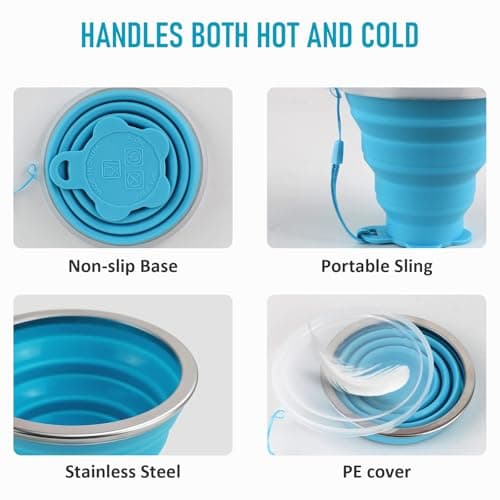 ddLUCK Silicone Collapsible Camping Cup, 320ml Foldable Travel Mug with Lid — view 3