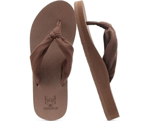 KuaiLu Flip Flops Women Fabric Arch Support Sandals Beach Thong Brown 6