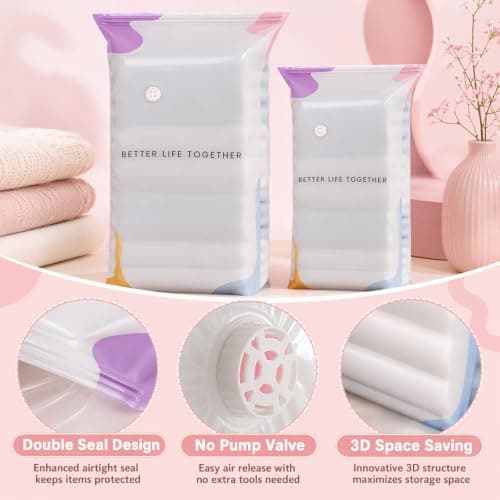 2 PCS No Pump 3D Vacuum Storage Bags, No Pump Vacuum Storage Bags for Space Saving Storage, Ideal for Travel and Home Organisation, Set of Two 3D Vacuum Compression Bags for Clothes and Bedding — view 3