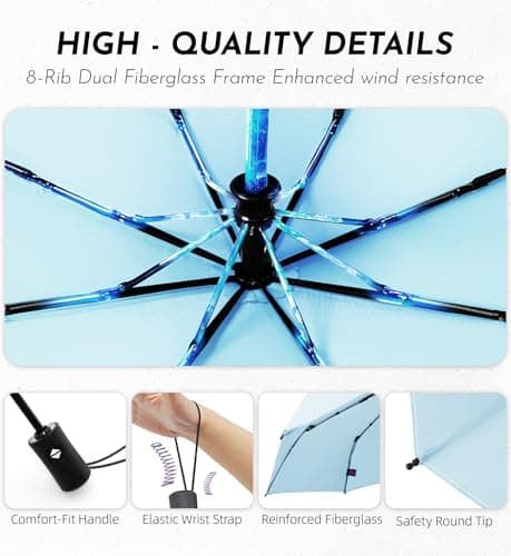 LILAC Windproof Automatic Umbrella, Strong 8 Ribs Compact Travel Brolly — view 5