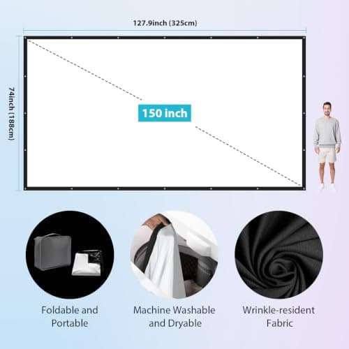 LEORFI 150 Inch Projector Screen with Black Backing, Portable Movie Screen — view 6