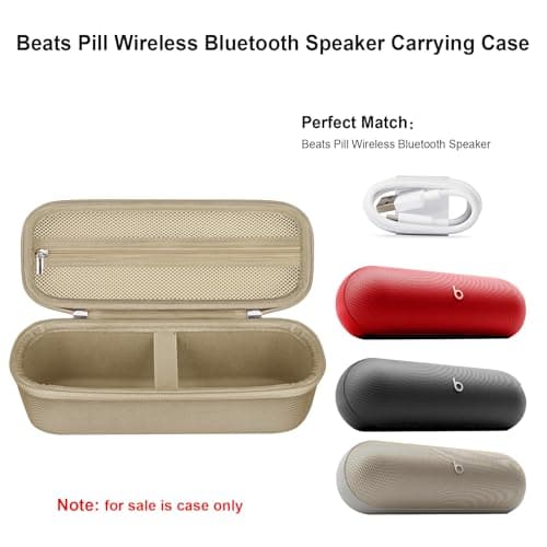 Elonbo Carrying Case ​for Beats Pill Wireless Bluetooth Speaker, Beats Pill Portable Speaker Travel Bag Storage Holder, Mesh Pocket Fits Charger, Champagne Gold — view 2