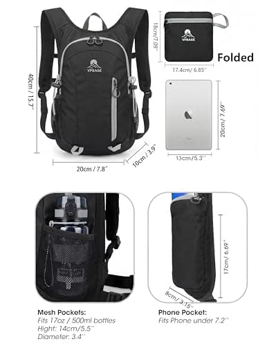 Foldable Small Hiking Backpack with 3 Strap Pockets – Lightweight 300D Spill-proof Daypack for Men Women – Packable Small Travel Backpack with Chest Strap & Trekking Pole Holder – Durable Outdoor Bag — view 5