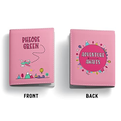 NOT JUST A PRINT My First Passport Cover Personalised - with Any Kids Name | Customised Girl's UK Pink Passport Holder | Children's Child's 1st Passport Wallet Protector (Pink/Mint) — view 2