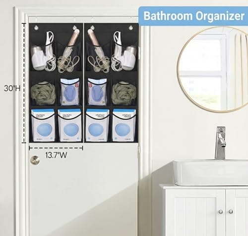 MISSLO 2 Packs Narrow Door Shoe Storage Over Door Organiser Small Hanging Shoe Rack Holder Hanger for Wardrobe with Clear Mesh Pocket for Bathroom, RV, Pantry, Camping (Black) — view 5