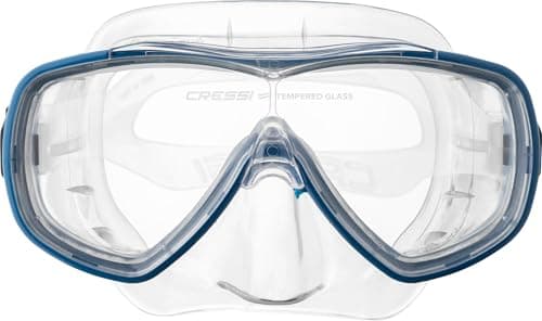 Cressi Single Lens Mask & Snorkel Set - Tempered Glass Diving Mask - Snorkel Set Adults for Pools & Sea - Quick-Adjust Buckles for Scuba Diving Equipment - Transparent/Blue - Single Mask — view 2