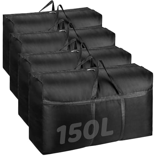 Large Storage Bags with Zips - 4Pack 150L 600D Oxford Heavy Duty Moving Bags, Waterproof Clothes Storage Bag for Duvet Bedding Laundry Xmas, Packing Bags for Loft Underbed Moving House, 100x48x25cm