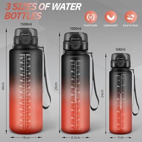 Grsta 1 Litre Sports Water Bottle with Filter, Leak-Proof, Motivational, Black-Red — view 6