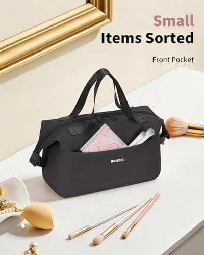 ECOHUB Travel Toiletry Bag for Women, Water-resistant Wash Bag with Wet Pocket, Lightweight Makeup Cosmetic Organizer for Travel Accessories, Recycled Saving Organizer for Full-Sized Toiletries, Black — view 4