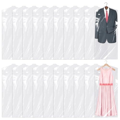 TranRantic 20 PCS Clear Dry Cleaning Bags, 60X150cm Plastic Clothes Covers