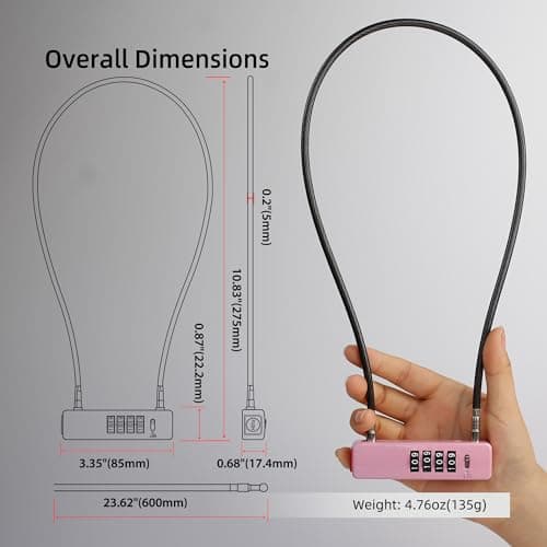 UP Security Cable Lock with Combination 2 ft for Luggage,Refrigerator,Pink — view 3