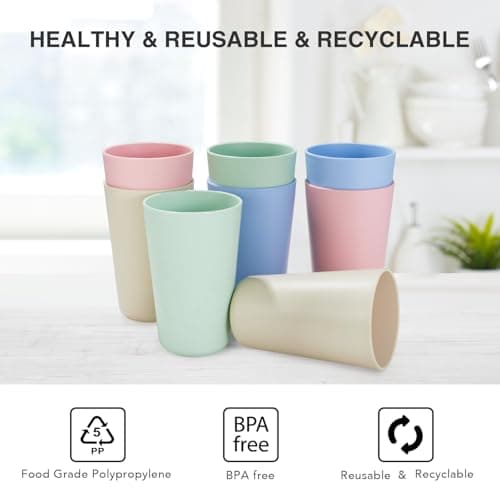 greenandlife 16oz/710ml Reusable Drinking Cups, 8 Pack Plastic Tumblers for Adults, Unbreakable Coffee Mug for Camping, Party, Travel, RV, Dishwasher and Microwave Safe — view 3