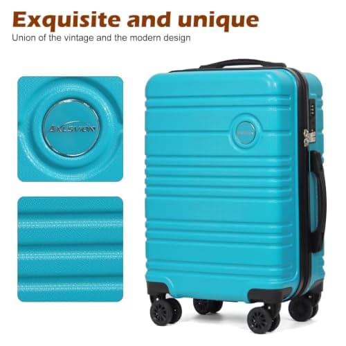 Aklsvion 20 Inch Suitcase Set PC Hard Shell Luggage Hand Luggage Travel Trolley Case Cabin Bag Sets 3 Piece Luggage Sets with Travel Backpack and Toiletry Bag for Short Travel (Turquoise) — view 6