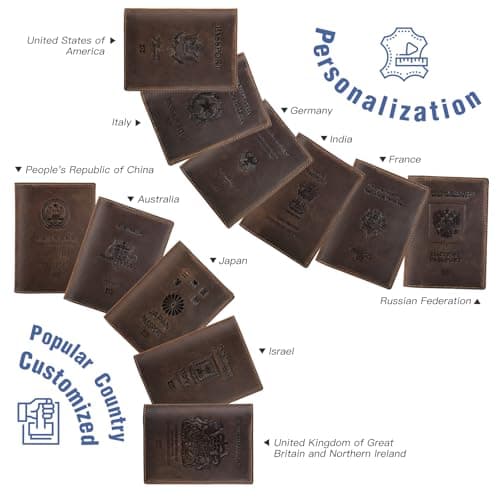 CONTACTS Full Grain Leather Airtag Passport Holder RFID Blocking Travel Passport Wallet Passport Cover for 2 Passports, 2 Card Slots, 1 Cash Slot (Coffee, UK-Badge) — view 6