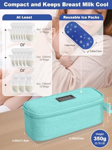YOUSHARES Breastmilk Cooler Bag - Breast Milk Cooler Travel Bag with Real-Time Temperature Display, Breast Milk Storage Bag with 2 Ice Pack, Small Cool Bag for Insulated Bottle for Breastfeeding,Green — view 2