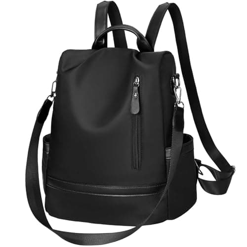 Eshow Backpack Womens Anti Theft with Purse, Ladies Rucksack Fashion, Shoulder Bag Nylon Casual, Small Daypack Handbag for Girls Daily Travel School Work Black