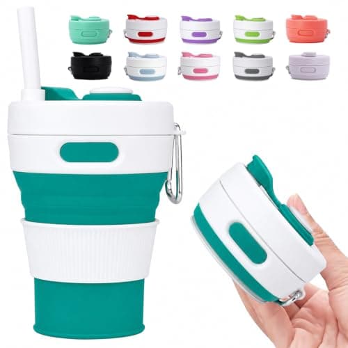 AURALIN Collapsible Silicone Coffee Cup 450 ml Peacock Blue Leak-Proof