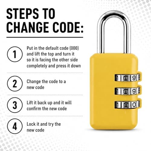 Travel Padlock Combination Padlock 3 Digit Security Lock Heavy Duty Keyless Padlock for Suitcases Luggage Gym Lockers Backpacks & Travel Bags Lock Assorted Colour (Pack of 1) — view 5