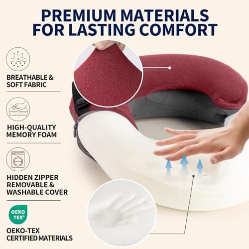 BUYUE Kids Travel Pillows for Airplane, 360° Head Support Sleeping Essentials for Boys Long Flight, Skin-Friendly Soft Neck Pillow for Traveling in Car Seat, (Small, Red-grey, 40-90 lbs) — view 4