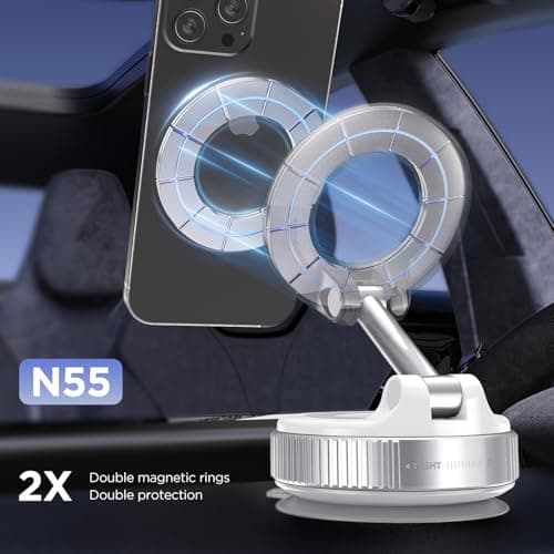MSXTTLY Magnetic Car Phone Holder Vmag-S1,360° Rotatable Foldable & AdjustableSuction Phone Mount, for iPhone 17 Pro MAX 16 15 14 13 12 & Android, White — view 3