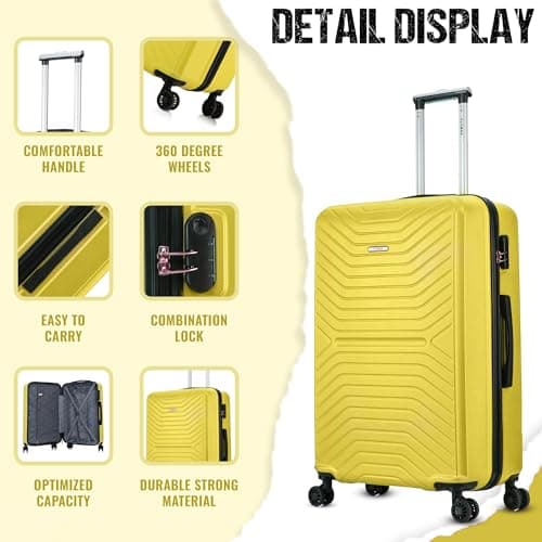 FLYMAX XL 32" Extra Large Suitcase 4 Wheel Lightweight Luggage Hard Shell Check in Hold Travel ABS 143 Litre Capacity Travel Case with 3 Digit Combination Lock + Telescopic Handle Yellow — view 5