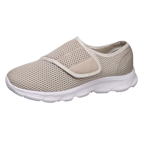 Men’s Slip On Walking Trainers with Cross Elastic Band Breathable Mesh Lightweight Cushioned Shoes for Summer Travel Outdoor Activities Beige, Size 5