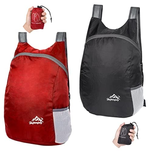 Feibmir 2 Pack 20L Small Foldable Lightweight Packable Backpack Black Red