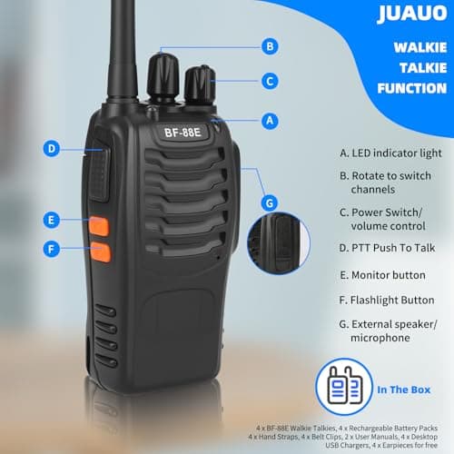 JUAUO 4Pcs Walkie Talkies Long Range Two Way Radios for Adults — view 2