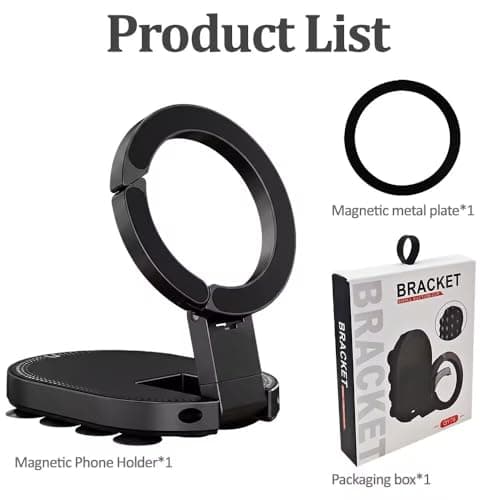 Magnetic Phone Holder with Strong Magnet, Suction Cup Phone Mount with 18 Suction Cups & Universal Magnetic Ring, 3-Axis Adjustable Foldable, for iPhone Android etc, Suitable for Smooth Flat Surfaces — view 2