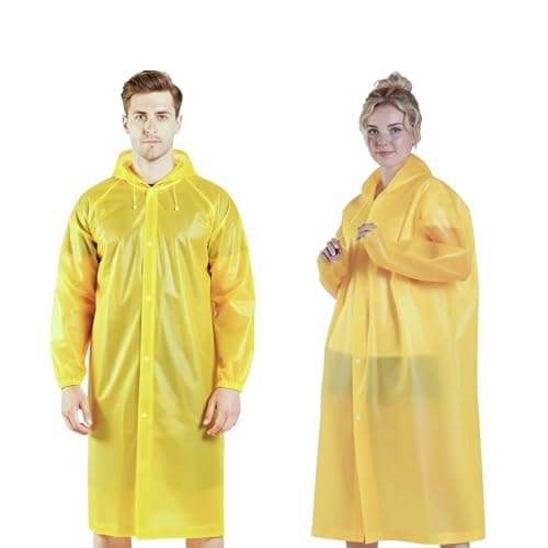 AropaeenGlowry Waterproof Rain Poncho for Adults, 2 Pack Reusable Raincoat with Hood & Sleeves, Portable Emergency Poncho for Camping, Hiking, Travel, Outdoor Events (Yellow)